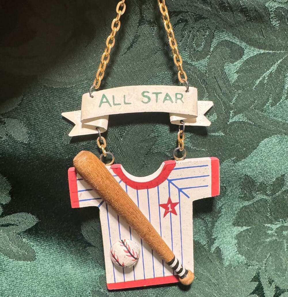 All Star Baseball Jersey Ornament with Bat and Ball